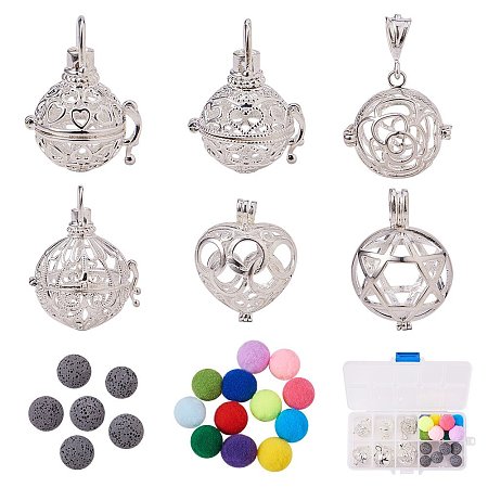 BENECREAT 6PCS Mixed Shape Hollow Silver Plated Bead Cage Pendant Oil Diffuser Pendant - Perfume Fragrance Essential Oil Aromatherapy Diffuser Charms Pendant Necklace