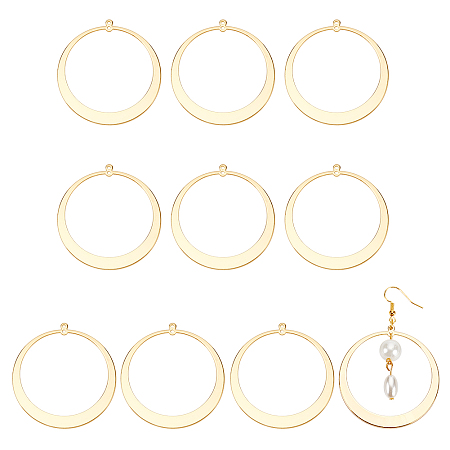 BENECREAT 10 PCS Real 18k Gold-plated Brass Connecting Ring, Double-hole Frame Pendant Brass Round Ring Pendant, Round Beaded Ring for Diy Jewelry Accessories, 48x45mm
