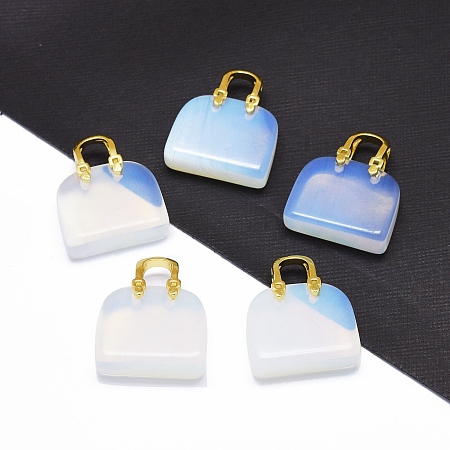 Honeyhandy Opalite Brass Pendants, Golden, Bag, 27~28x23.5~24x8.5mm, Hole: 6x6.5mm