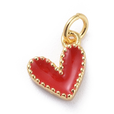 Honeyhandy Enamel Charms, with Brass Findings, Heart, Golden, Red, 9x7x2.5mm, Hole: 2.5mm