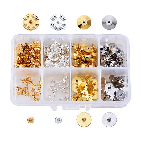 PandaHall Elite 60 Pairs Brass Lapel Clutch Tie Tacks Uniform Badge Pin Keepers Backs Replacement with Blank Pins for Brooch Findings