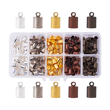 PandaHall Elite 5 Color 10x6mm Brass Leather Cord Ends Mixed Barrel Cord End Caps, about 200pcs/box