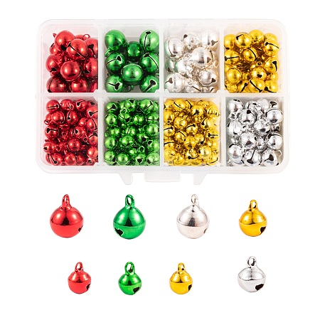 ARRICRAFT Christmas Theme Vacuum Plating Brass Bell Charms, Mixed Color, 325Pcs/Box