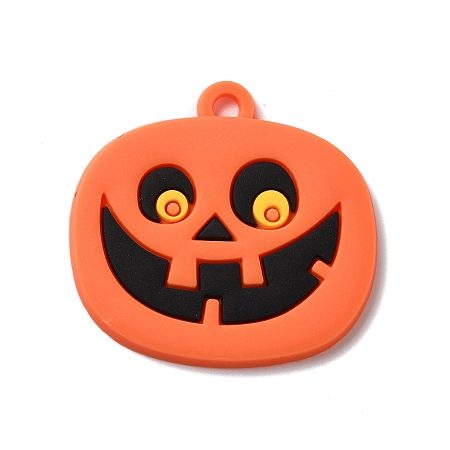Honeyhandy Pumpkin PVC Pendants, for Halloween, Orange Red, 36x38x2.5mm, Hole: 4mm