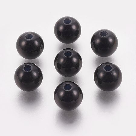 Honeyhandy ABS Plastic Imitation Pearl Beads, Round, Black, 9.5~10mm, Hole: 2.3mm, about 1000pcs/500g