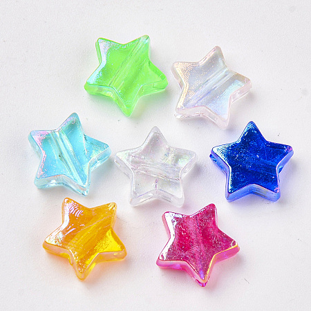 Arricraft Transparent Plastic Beads, AB Color Plated, Star, Mixed Color, 11x11x4mm, Hole: 1.6mm, about 2150pcs/500g