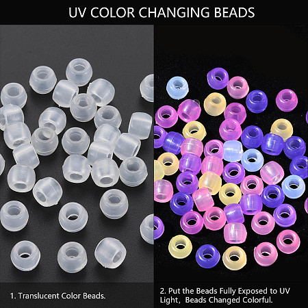Honeyhandy Transparent Plastic Beads, UV Beads, Barrel, Clear, 8x6mm, Hole: 3.5mm, about 2600pcs/500g
