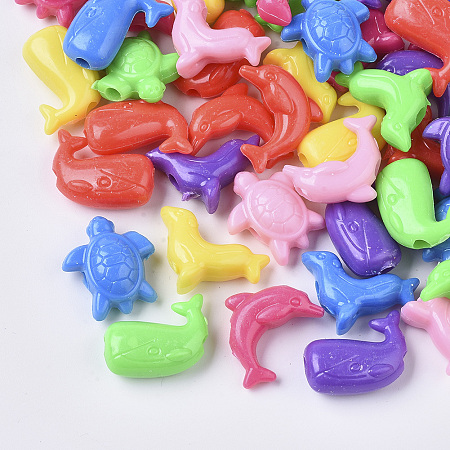 Arricraft Polystyrene(PS) Plastic Beads, Mixed Sea Creatures Shape, Mixed Color, 17~24x21~27x9~10mm, Hole: 3.5~4mm
