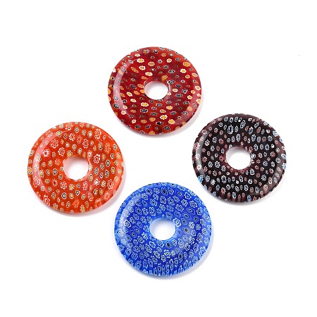 Honeyhandy Handmade Millefiori Glass Beads, Donut/Pi Disc, Mixed Color, 40x5.5mm, Hole: 10~10.5mm