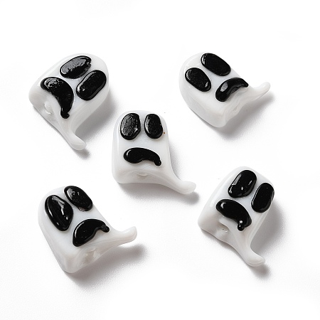 Halloween Theme Handmade Lampwork Beads, Ghost, White, 16x18x8mm, Hole: 1.4mm