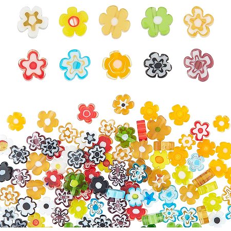 SUPERFINDINGS About 120Pcs 10 Colors 0.25x0.13Inch Flower Handmade Millefiori Glass Beads Lampwork Glass Beads Loose Spacer Beads with 1mm Hole for DIY Craft Jewelry Making Supplies