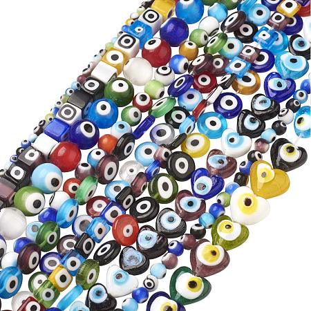 NBEADS 10 Strands Random Mixed Color Shapes and Sizes Evil Eye Lampwork Glass Beads Handmade Charm Beads Spacer Beads of Jewelry Findings for Bracelet, Necklace or Others