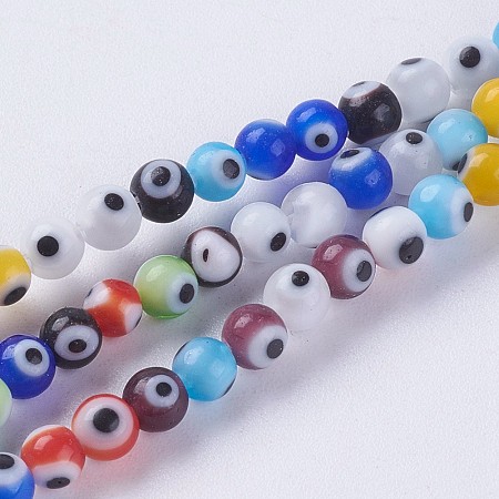 ARRICRAFT Handmade Evil Eye Lampwork Beads Strands, Round, Colorful, 4mm, Hole: 1mm, about 98pcs/strand, 14.3 inches(36.5cm)