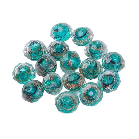 ArriCraft 10pcs Gold Sand Lampwork Beads Abacus Faceted Darkcyan Beads for Jewelry Making, 9.5-10x7-7.5mm, Hole: 1.5mm