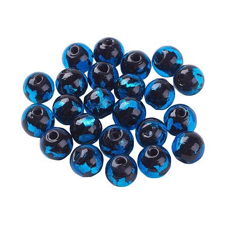 ArriCraft 10pcs Silver Foil Lampwork Beads DeepSkyBlue Round Beads for Jewelry Making, 9.5-10mm, Hole: 1mm