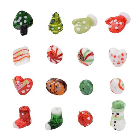ARRICRAFT 16PCS Mixed Shape Mixed Color Christmas Theme Handmade Lampwork Beads Sets for Christmas Jewelry Making - Theme 1
