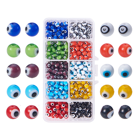 PandaHall Elite 10 Color 6mm Round Evil Eye Lampwork Beads Handmade Beads Assortment Lot for Jewelry Making, about 500pcs/box