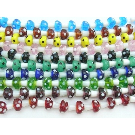 ARRICRAFT Handmade Lampwork Beads Strands, Mushroom, Colorful, 12x16mm, Hole: 1mm, about 25 pcs/strand, 16 inches
