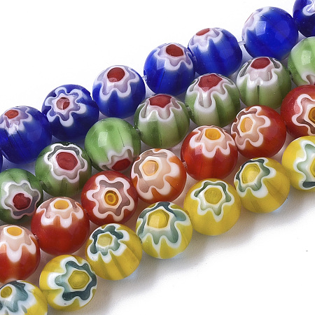 ARRICRAFT Handmade Millefiori Lampwork Beads Strands, Round, Mixed Color, 8mm, Hole: 1.2mm, about 48pcs/strand, 14.17 inches(36cm)