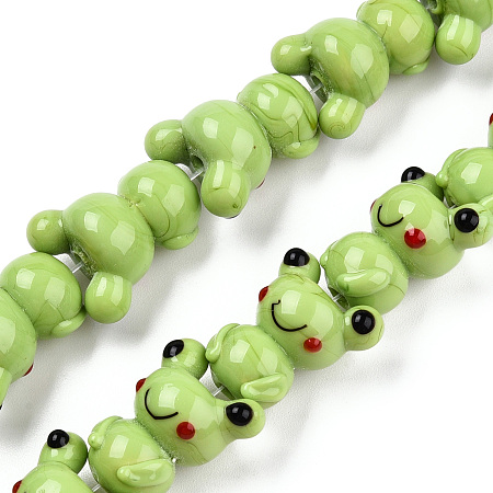 Handmade Bumpy Lampwork Beads Strands, Frog, Yellow Green, 20.5~22x13.5~15.5x12.5~13.5mm, Hole: 2mm, about 25pcs/strand, 20.16 inch~20.28 inch(51.2cm~51.5cm)