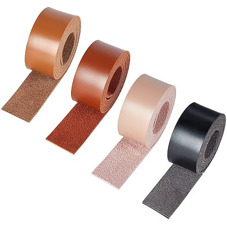BENECREAT 4 Rolls 4 Yard Lychee Pattern Leather Strap 1 Inch Wide Single Side Imitation Flat Leather Cord for DIY Craft Projects, Pet Collars, Belts, Jewelry (1 Yard/1 Color)