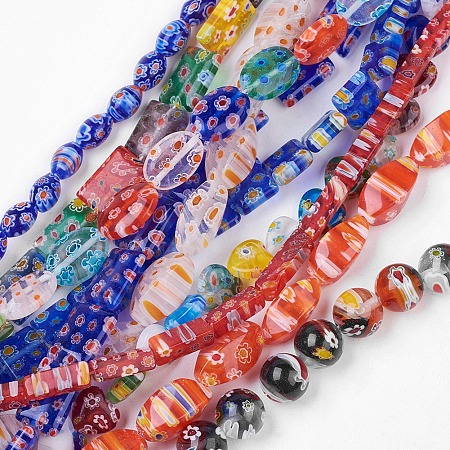 Honeyhandy Handmade Millefiori Glass Beads Strands, Mixed Shapes, Mixed Color, 7.5~21x4~22x2.5~8mm, Hole: 1~2mm, 14.1 inch~16.5 inch(36~42cm)