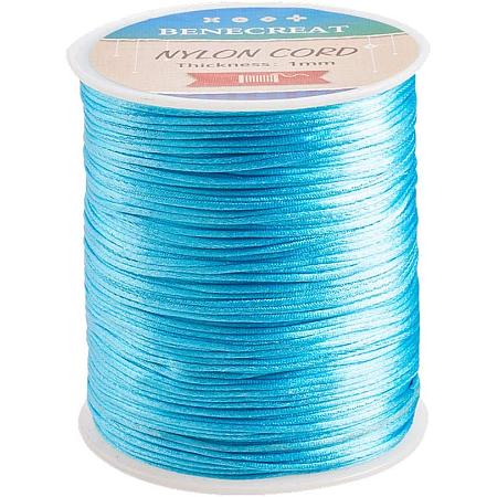 BENECREAT 1mm 200M (218 Yards) Nylon Satin Thread Rattail Trim Cord for Beading, Chinese Knot Macrame, Jewelry Making and Sewing - PaleTurquoise