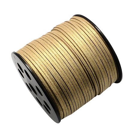 NBEADS 2.7mm 100 Yards/Roll Tan Fiber Lace Flat Environmental Faux Suede Leather Cord with Glitter Powder Beading Thread Cords Braiding String for Jewelry Making