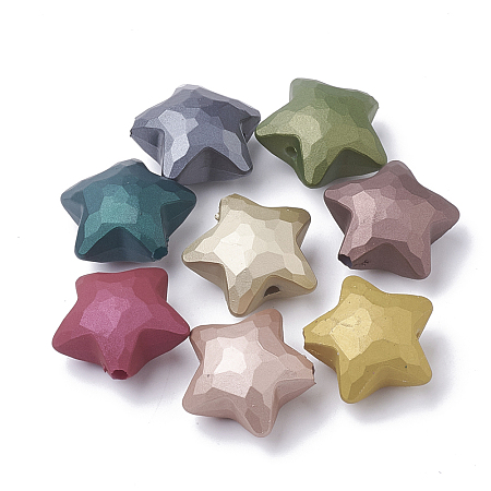 Arricraft Rubberized Style Acrylic Beads, Faceted, Star, Mixed Color, 27x29x17mm, Hole: 3.5mm