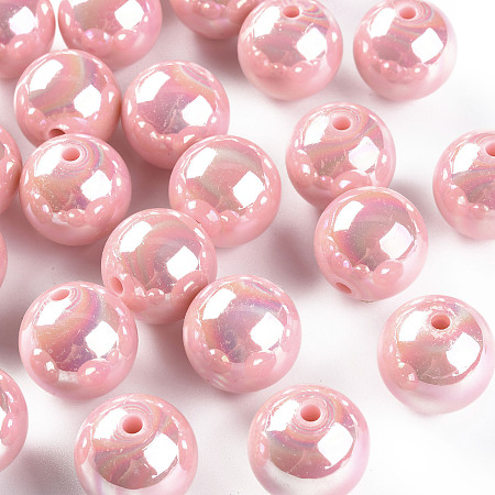 ARRICRAFT Opaque Acrylic Beads, AB Color Plated, Round, Pearl Pink, 20x19mm, Hole: 3mm, about 111pcs/500g