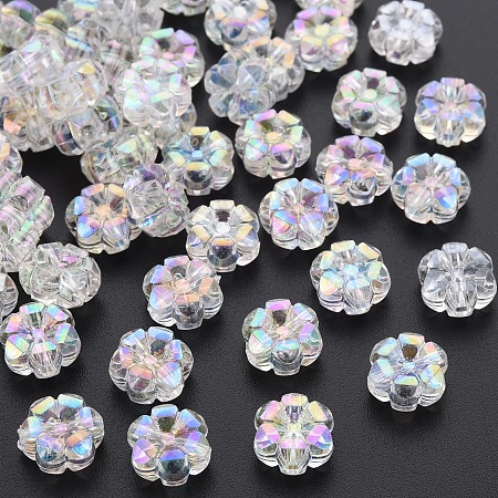 Transparent Acrylic Beads, AB Color Plated, Flower, Clear AB, 10x5mm, Hole: 1.8mm, about 1650pcs/500g