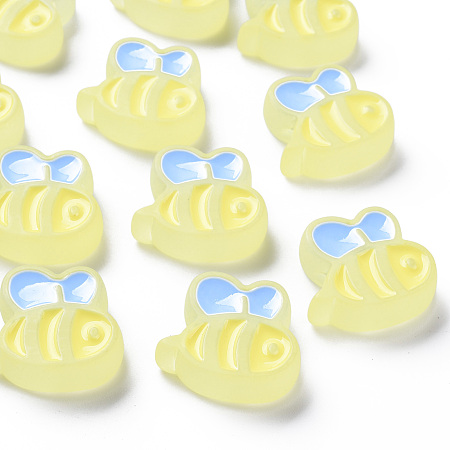 Honeyhandy Transparent Acrylic Beads, with Enamel, Frosted, Bee, Light Goldenrod Yellow, 23.5x26x9mm, Hole: 3mm