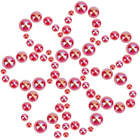 SUNNYCLUE 1 Box 1000Pcs 5 Sizes Flatback Pearl Cabochons Half Round Acrylic Pearl Flat Back Loose Beads Gem 6/8/10/12/14MM for DIY Jewelry Making Nail Phone Decoration Scrapbook, Red