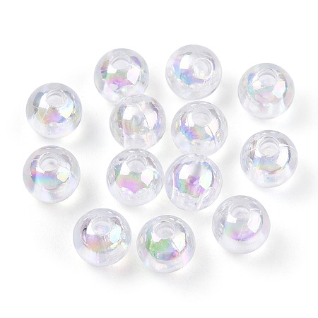 Honeyhandy Transparent Acrylic Beads, AB Colors Plated, Round, Clear AB, 8mm, Hole: 2mm, about 2100pcs/500g