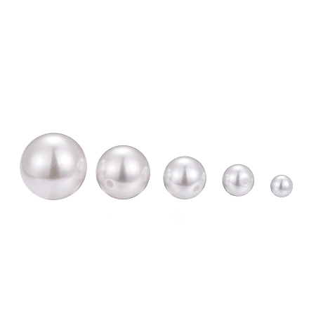 Eco-Friendly Plastic Imitation Pearl Beads, High Luster, Grade A, Half Drilled Beads, Round, White, 4~12mm, Half Hole: 0.7~1.6mm, 210pcs