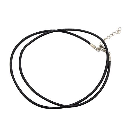 NBEADS 100 Strands Leather Cord Necklace Making, with Brass Lobster Claw Clasps and Brass Tail Chains, Black, 18.8