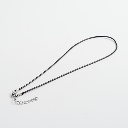 Honeyhandy Waxed Cord Necklace Making, with Brass Lobster Clasps and End Chain, Platinum, Black, 17.87 inch, 1.5mm, about 100strands/bag
