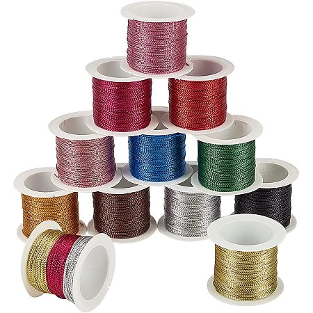 AHANDMAKER Polyester Twine Cord, 0.5mm Round Woven Design Beading Cords for Gift Wrapping, Gift Packing Cord DIY Crafts 12 Assorted Colors Cord for Hair Braiding and Jewelry Making (12rolls)