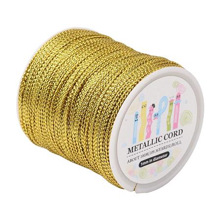 ARRICRAFT 109 Yards 1mm Non Stretch Jewelry Braided Thread Gift Wrap Ribbon Metallic Tinsel Cord Rope Goldenrod