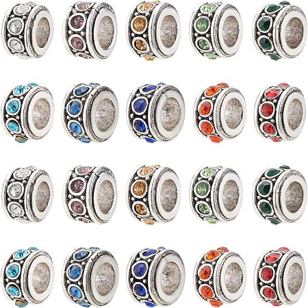 arricraft 40 Pcs 10 Colors Rhinestone Crystal Beads, Rhinestone European Beads Large Hole Spacer Beads for Snake Chain Charm Bracelet Earrings Necklace Crafts Making (Hole: 5mm)