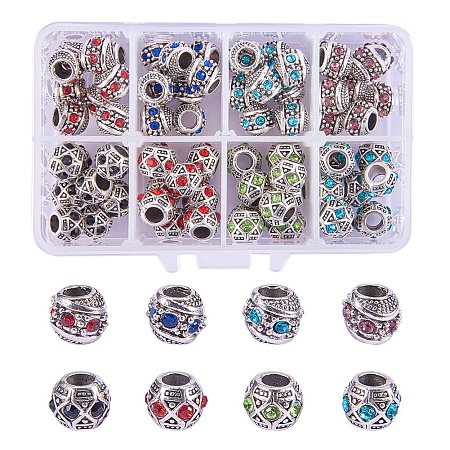 NBEADS 72 PCS Mixed Color Crystal Alloy Rhinestone European Beads, Large Hole Rondelle Charms Beads fit Snake Chain Bracelet Jewelry Making