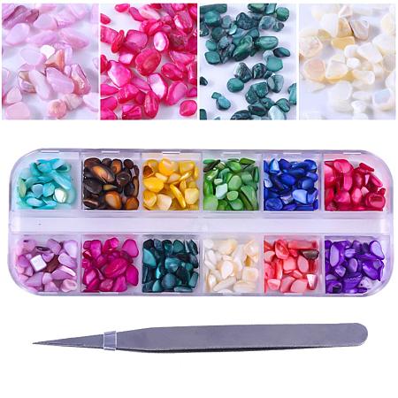 NBEADS 1 Box Mixed Stone Chips for Nails Art Decoration with Nail Art Tweezers