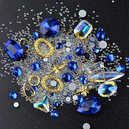 NBEADS 3 Boxes of 45g Blue Point Back Rhinestone Crystal AB Caviar Beads Tiny Caviar Nail Beads, Mixed Shape Nail Art Decoration Accessories