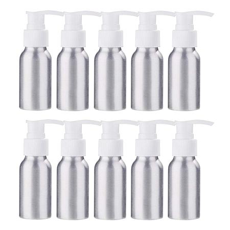 BENECREAT 10 Pack 50ml/1.7oz Aluminum Empty Refillable Pump Bottle White Lotion Pump Bottle for Emulsion Bath Shower Gel Shampoo