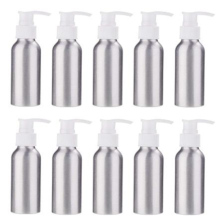 BENECREAT 10 Pack 100ml/3.4oz Aluminum Empty Refillable Pump Bottle White Lotion Pump Bottle for Emulsion Bath Shower Gel Shampoo