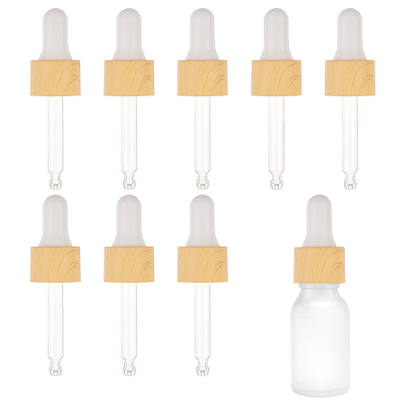 BENECREAT Straight Glass Eye Droppers, with Rubber Extrusion Head and Wood Grain Pattern Plastic Dust Cap, for Refillable Dropper Bottles, Yellow, Finished: 7.6x2.1cm, Capacity: 10ml(0.34fl. oz)