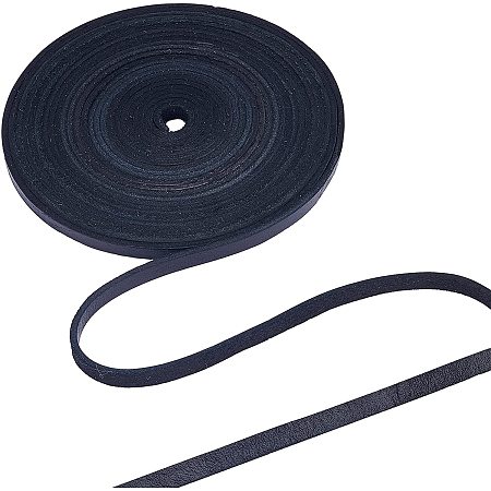 GORGECRAFT 197 Inch 6mm Black Flat Genuine Leather Cord Leather String Full Grain Cord Lace Cowhide Leather Strips for Jewelry Making DIY Craft Projects Belts Keychains