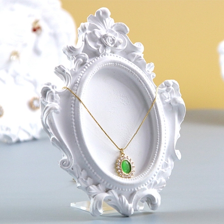 Honeyhandy Resin Necklace Jewelry Display Stand, with Plastic Holder, White, 13.15x10x1.45cm