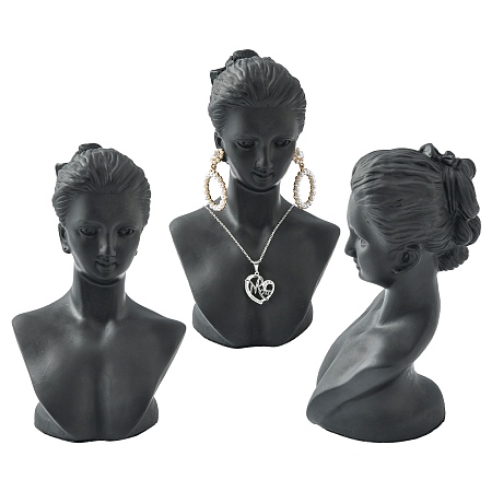 Honeyhandy Stereoscopic Plastic Jewelry Necklace Display Busts, Black, 200x130mm