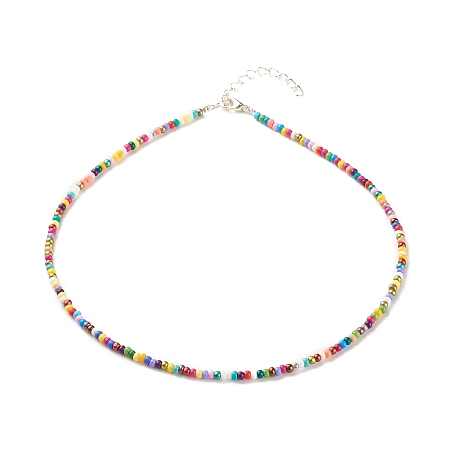 Honeyhandy Glass Seed Beaded Necklace, Summer Jewelry for Women, Mixed Color, 15.94 inch(40.5cm)